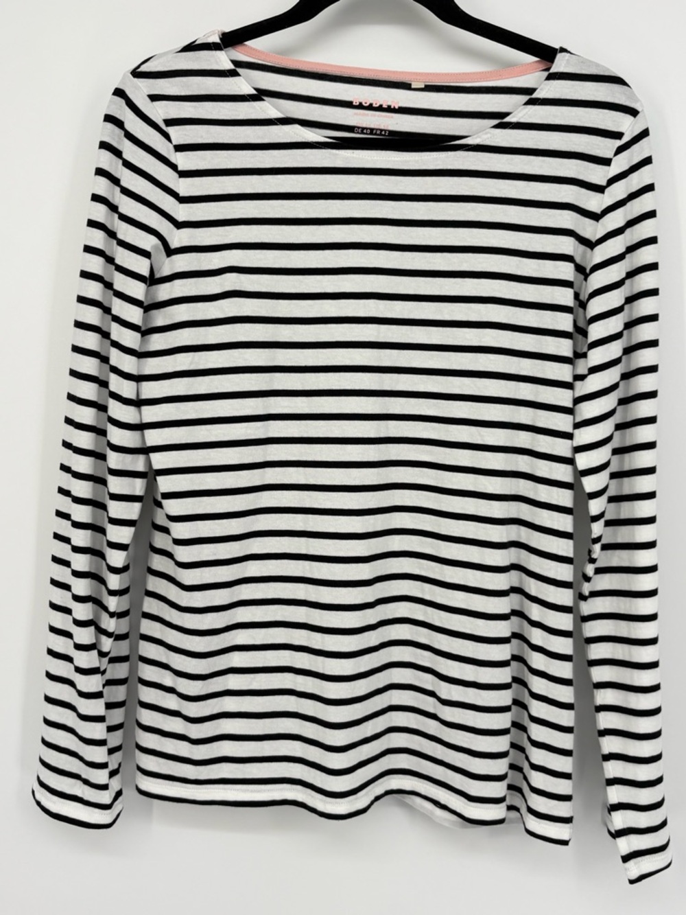 Boden Tee White & Black Striped Cotton Top Women’s 10